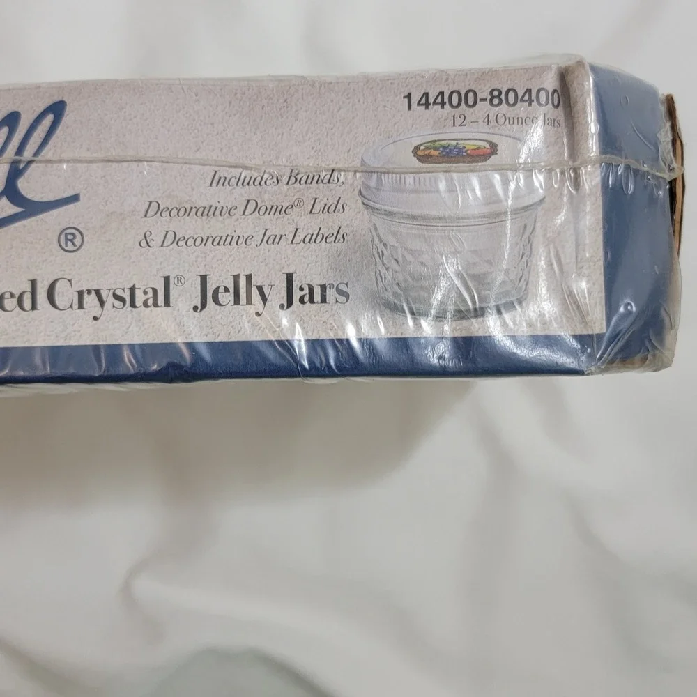 Vintage Ball NEW Quilted Crystal 4oz Jelly Jars 12 Pack Decorative Lids Labels